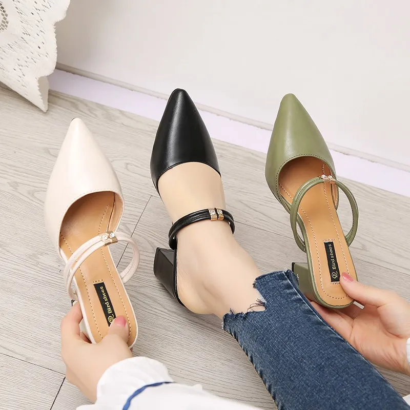 

New Women High Heels Pointed Toe Square heel Pointed Toe Double wear Pumps Fashion Sexy Concise Elegant High-heeled shoes U18-85