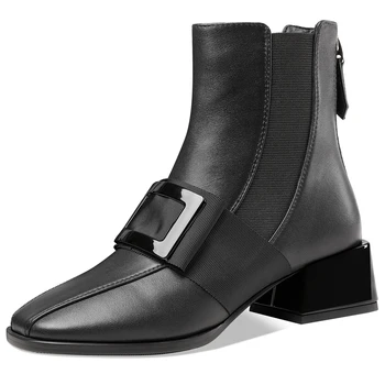 

SaraIris Brand New large Size 43 Genuine Leather Buckle Chunky Heels Office Lady Ankle Boots Stylish Winter Shoes Boots Women