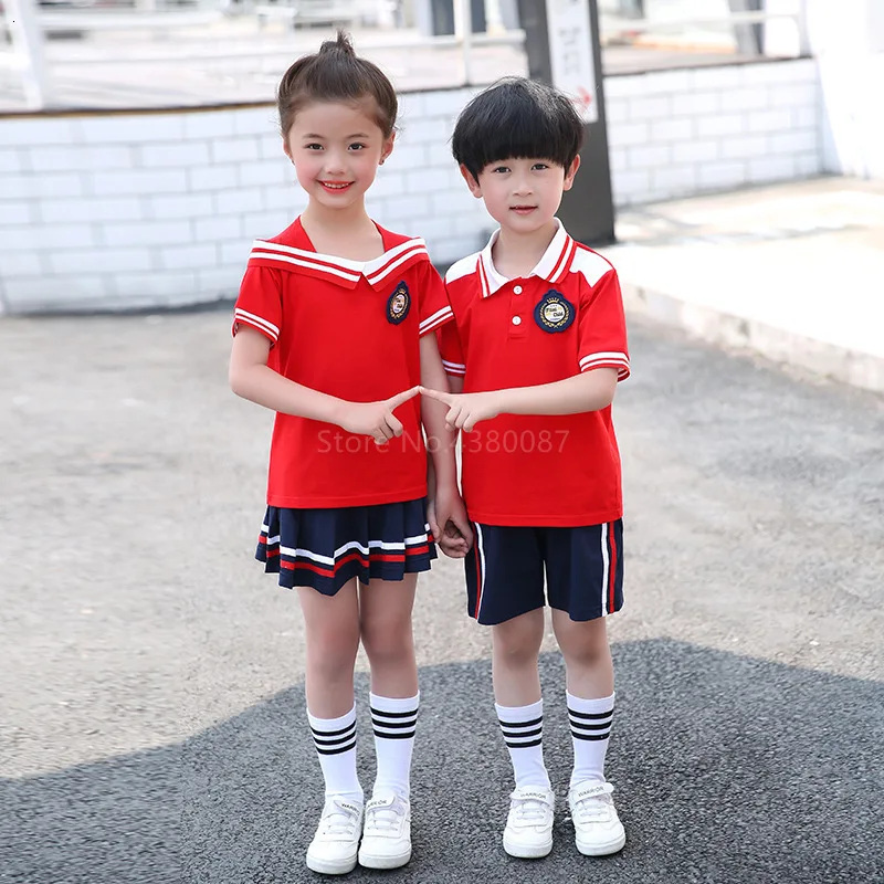 100-180 см детская школьная форма, корейский Британский комплект хлопковой одежды для мальчиков и девочек, одежда для начальной школы, костюмы