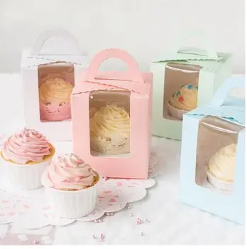 

20pcs 9.5*9.5*11cm Gift Cupcake Box with Handle Wedding Favors Cake Box and Packaging Cupcakes Packaging Box