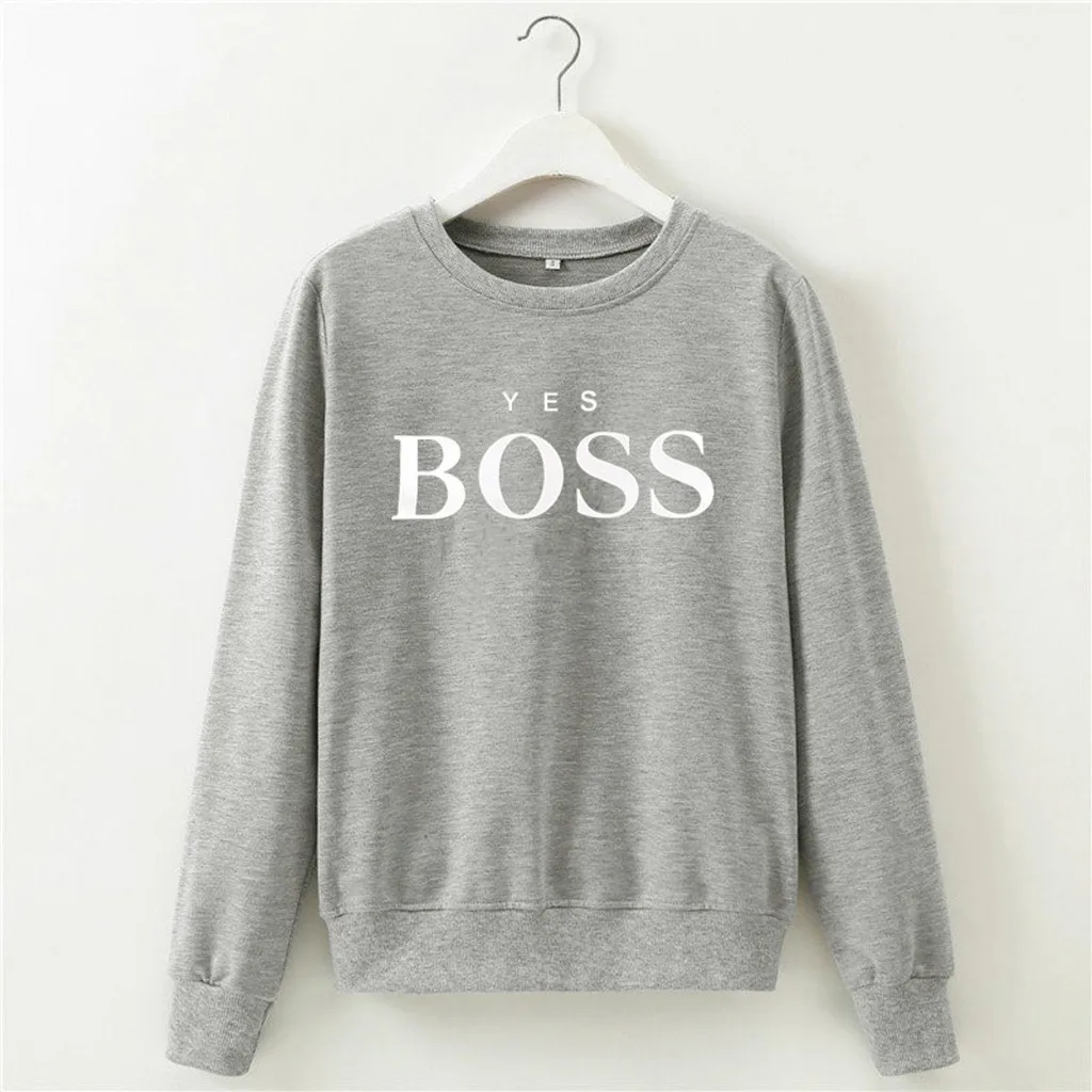 Для женщин толстовки да с надписью Boss худи с принтом Толстовки Дамы пуловер с длинными рукавами детский комбинезон плюс Размеры женские Осенняя блузка# G1 - Цвет: B