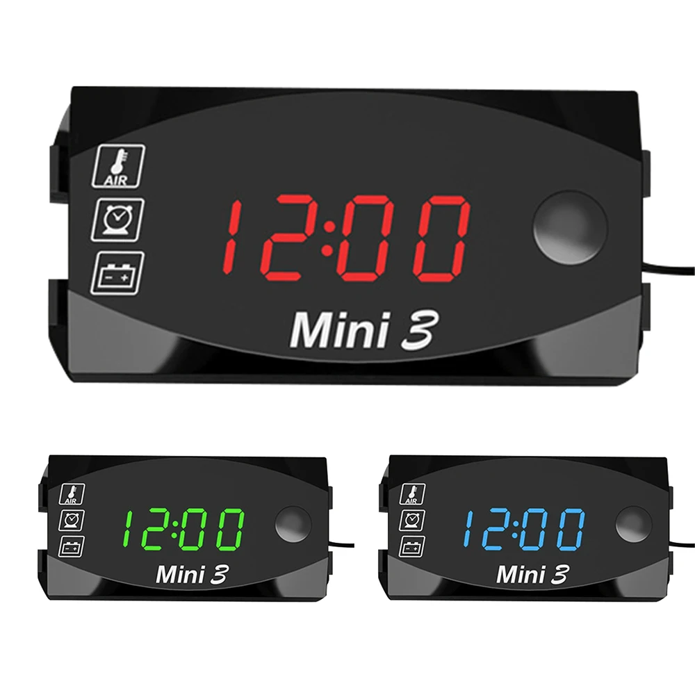 DC 6V-30V 3 In 1 Digital Time Clock + Thermometer + Voltage Voltmeter Motorcycle IP67 Waterproof Tester Battery Moniter Gauge