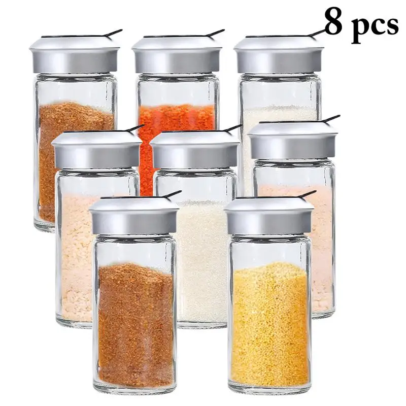 

Kapmore 8pcs/set Seasoning Bottle Heat-Resistant Glass Seasoning Shaker Spice Bottle For Salt Pepper Kitchen Tools For Cooking