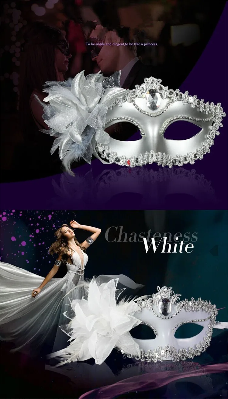 Venice Half Face Lily Feather Mask Fancy Ball Party Princess Mask Masquerade Masks Sexy Woman Eye Mask FA10 (4)