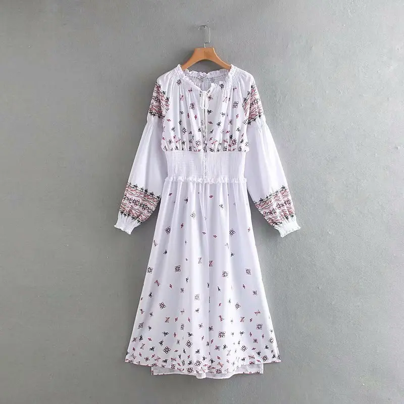 

WOMEN'S Dress 2019 Summer New Style Versitile Fashion National Style Floral Printed Slit Long Dress WOMEN'S Dress