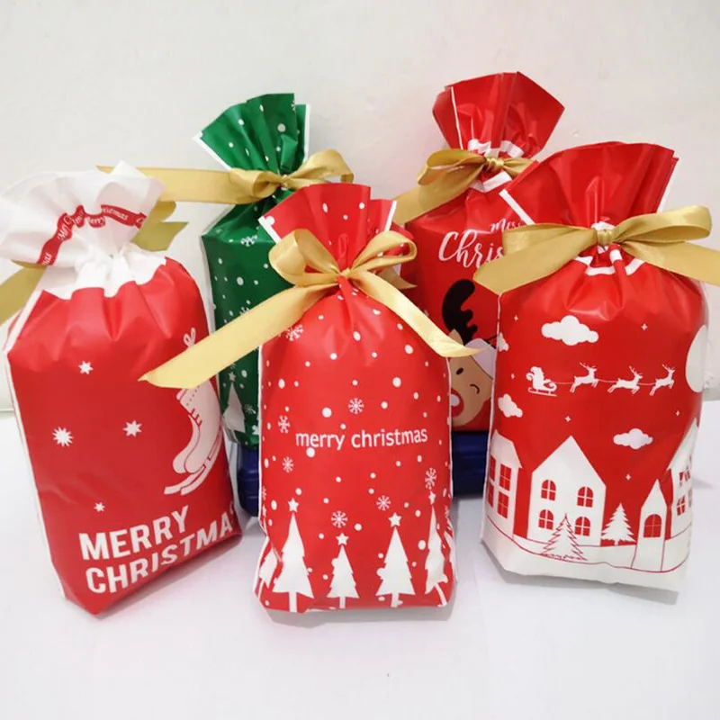 12 шт рождественские подарочные сумки Санта Клаус Рождественская елка красный зеленый упаковочные сумки с новым годом Рождественские Сумки для конфет Navidad