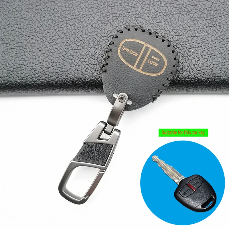 Top Layer Leather for Mitsubishi Colt Lancer Outlander Grandis Pajero Sport Car Key Chain 2 Buttons Remote Cover Case | Автомобили и
