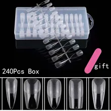 

240Pcs Box Full Cover Clear Press On False Nail Tips Soft Gel Nail Extension System Coffin Stiletto Almond Fake Tip