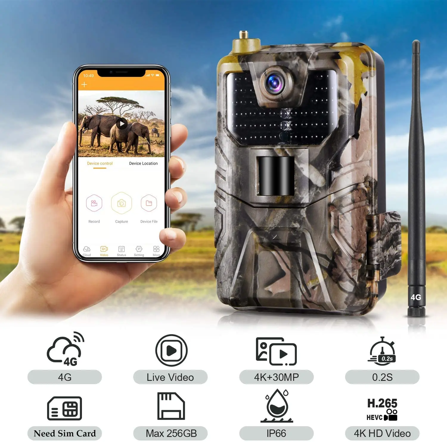 4K/2K Live Video App Trail Camera Cloud Service 4G Cellulare 30Mp Streaming Live Media Telecamere Da Caccia Visione Notturna Hc900Pro