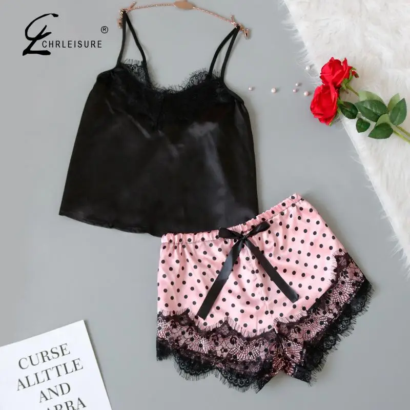 Pijamas Pyjamas Women Sexy Lace Embroidery Lingerie Set Two Pieces Set ...