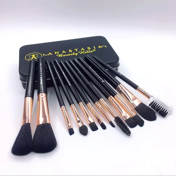 12pcs ANNA Подводка для глаз, набор кистей для макияжа бровей с коробкой для путешествий, 12 шт., набор кистей для макияжа, 7 шт., инструмент для макияжа - Handle Color: 12pcs ANNA