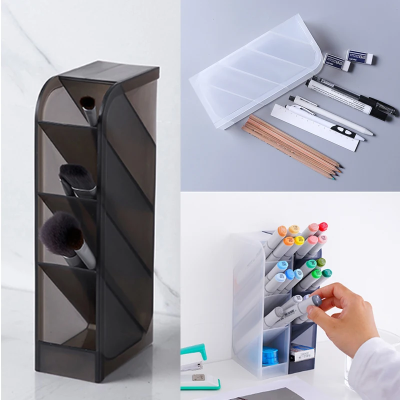  Multi-function 4 Grid Desk Pen Pencil Organizer Holder Storage Plastic Box Cosmetic Storage Pen Cas