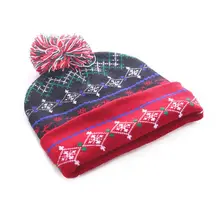 Светодиодный Рождественский вязаный головной убор с манжетами и шаром, теплая декоративная шапка