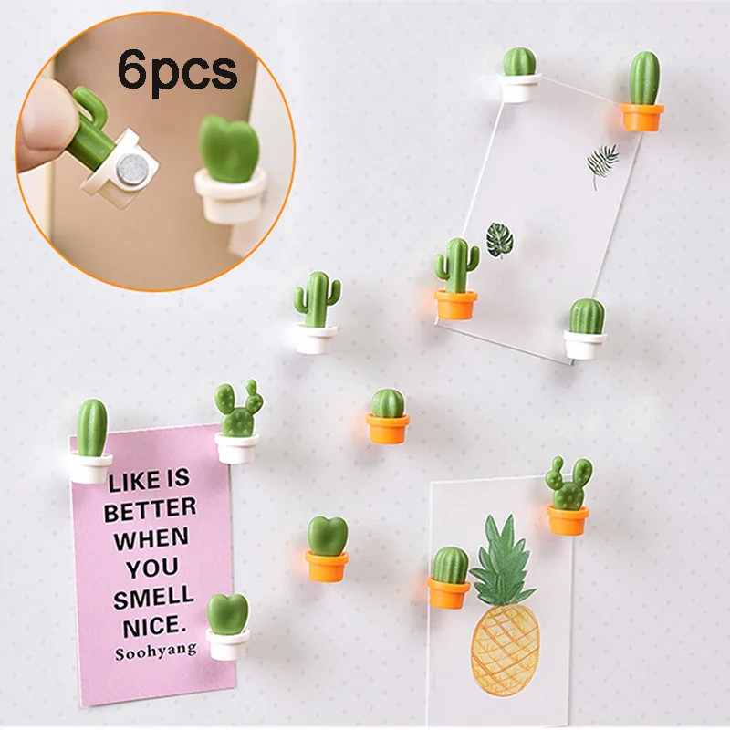 

6pcs Cute Cactus Fridge Magnet Decor Set Mini Magnetic Type Refrigerator Message Stickers Fixed Buckle Decorative Accessories