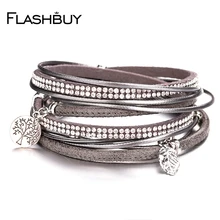 Flashbuy, сплав, кожа, браслеты для женщин, стразы, браслет, кристалл, ювелирное изделие, подарок, Женские аксессуары, модное ювелирное изделие