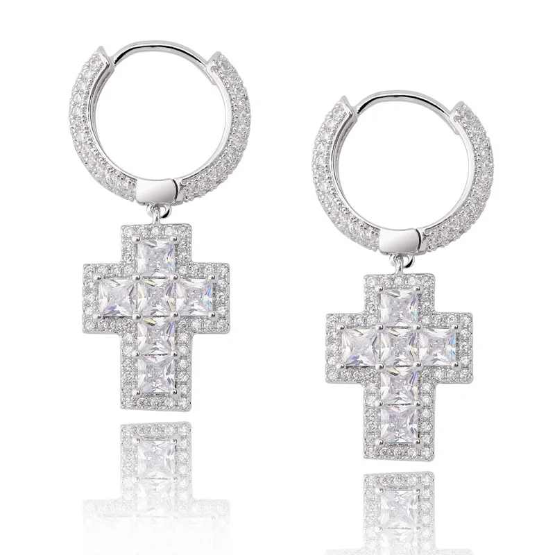 1 пара микро проложили AAA кубический цирконий Bling Iced Out крест кулон серьги-кольца для женщин мужчин хип-хоп Rappy ювелирные изделия золото серебро