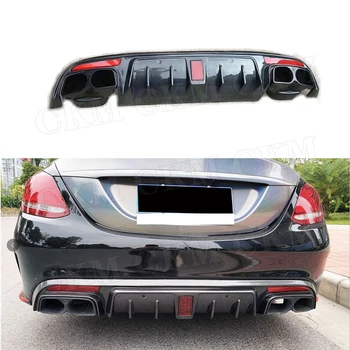 

Carbon Fiber Rear Bumper Lip Diffuser with Led Lamp For Benz C Class W205 C43 C63 AMG Sport 4 Door 2015-2020 B Style Four Outlet
