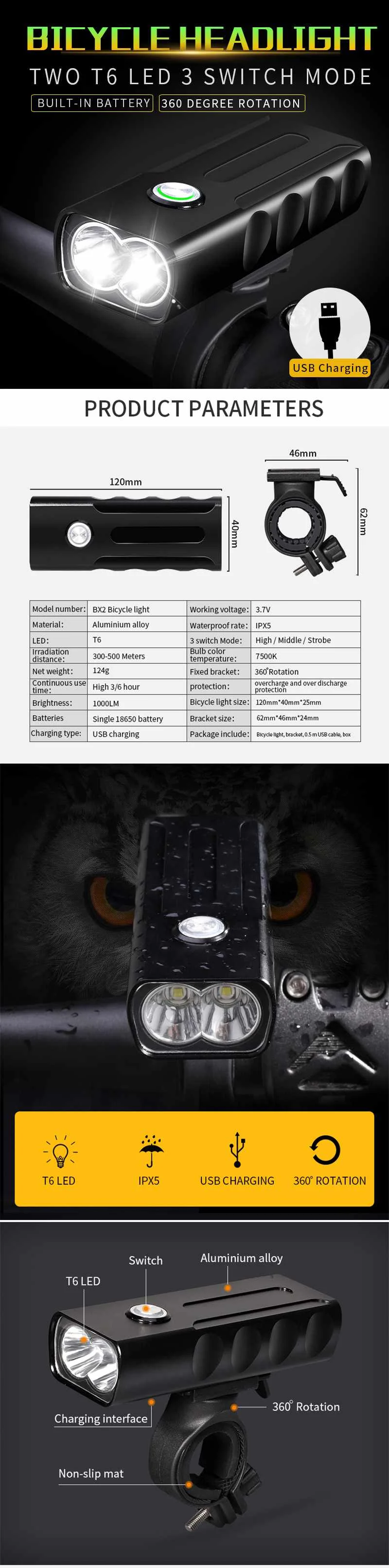 XANES DL17 T6 18650 Bike Light Headlight USB Electric Scooter Motorcycle E-bike Bicycle Camp Waterproof Lamp Lantern Spotlight