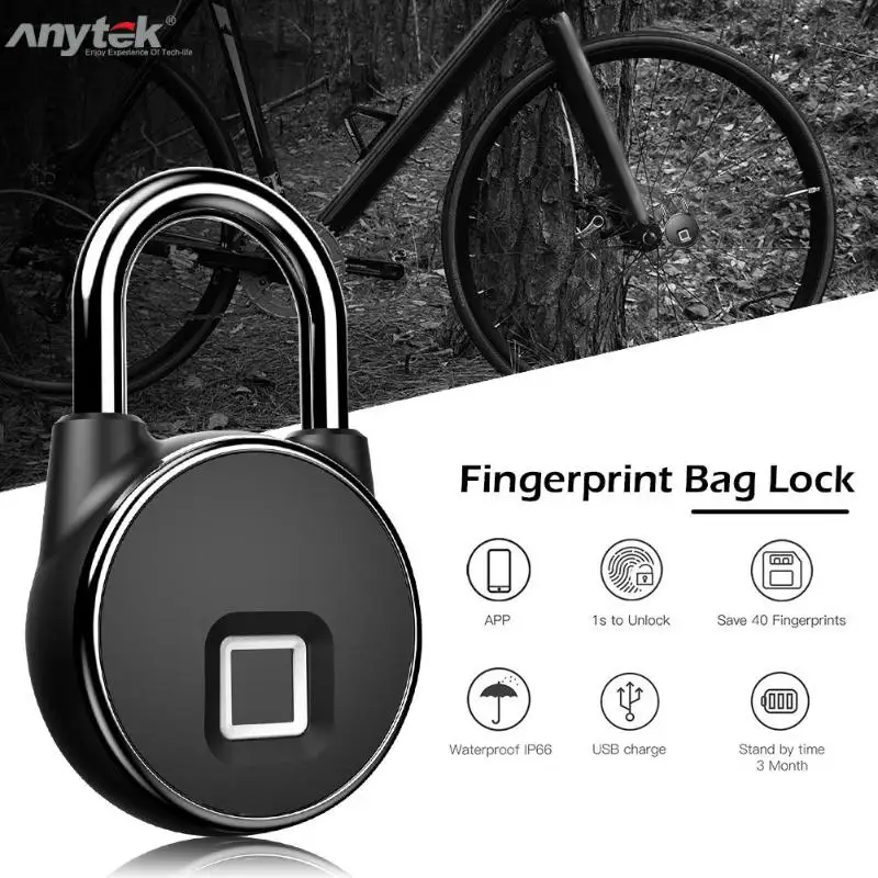 Anytek P22+ USB Bluetooth Smart Keyless замок отпечатков пальцев IP66 водонепроницаемый Противоугонный замок безопасности для Android Apple