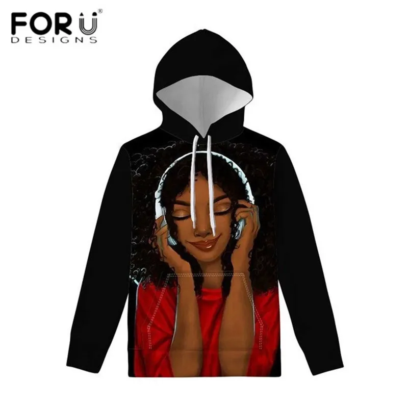 FORUDESIGNS/женские толстовки черного цвета с рисунком афро для девочек; уличная Осенняя толстовка; брендовые дизайнерские пуловеры для женщин; Одежда для девочек