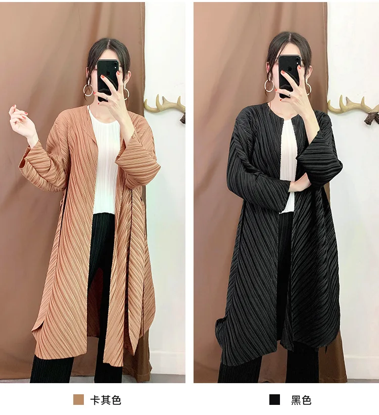 Miyake складывается тяжелая работа осень и зима свободный галстук плиссированная ветровка с длинным рукавом толстый Средний длинный Тренч