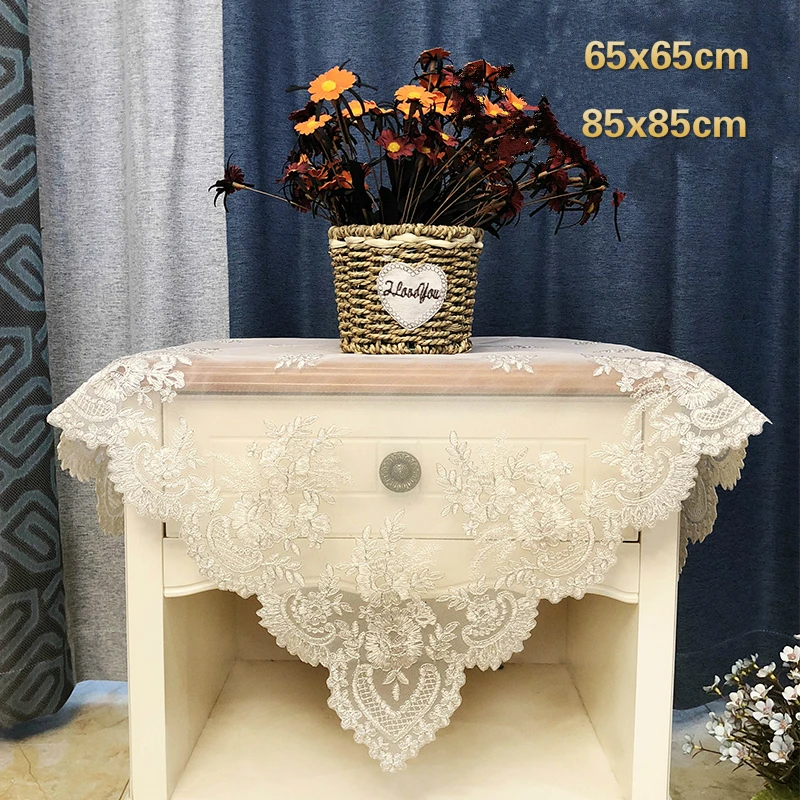 

Square European Mesh Embroidery Water Soluble Lace Table Cloth Kitchen Dust Cover Pad Hotel Coffee Christmas Wedding Decoration