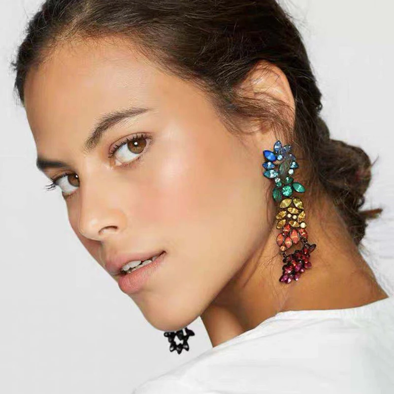 

Flashbuy Trendy Multicolor Rhinestone Long Drop Earrings For Women Fashion Statement Personality Crystal Earring Wedding Jewelry