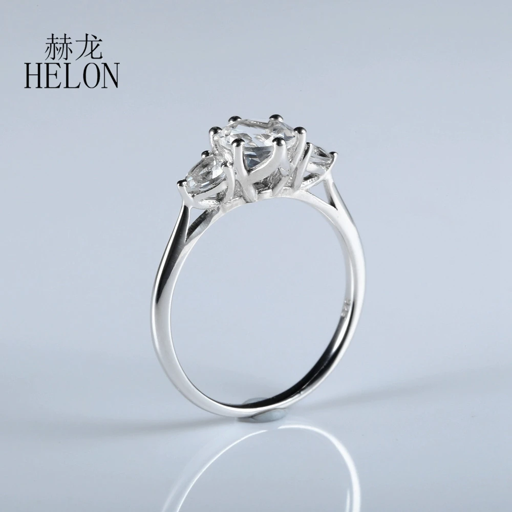 HELON серебро 925 пробы, сертифицированное круглое карат, натуральный белый топаз, обручальное кольцо, женское ювелирное изделие