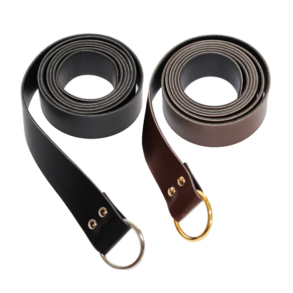Knight Steel Ring Buckle Leather Waistband Belt for Mens Party Costume 185cm