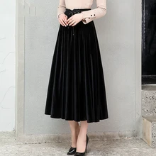 Женские плиссированные юбки черного и зеленого цвета в готическом стиле, элегантные длинные теплые Юбки-миди с высокой талией, большие размеры 4xl 5xl 6xl 7xl