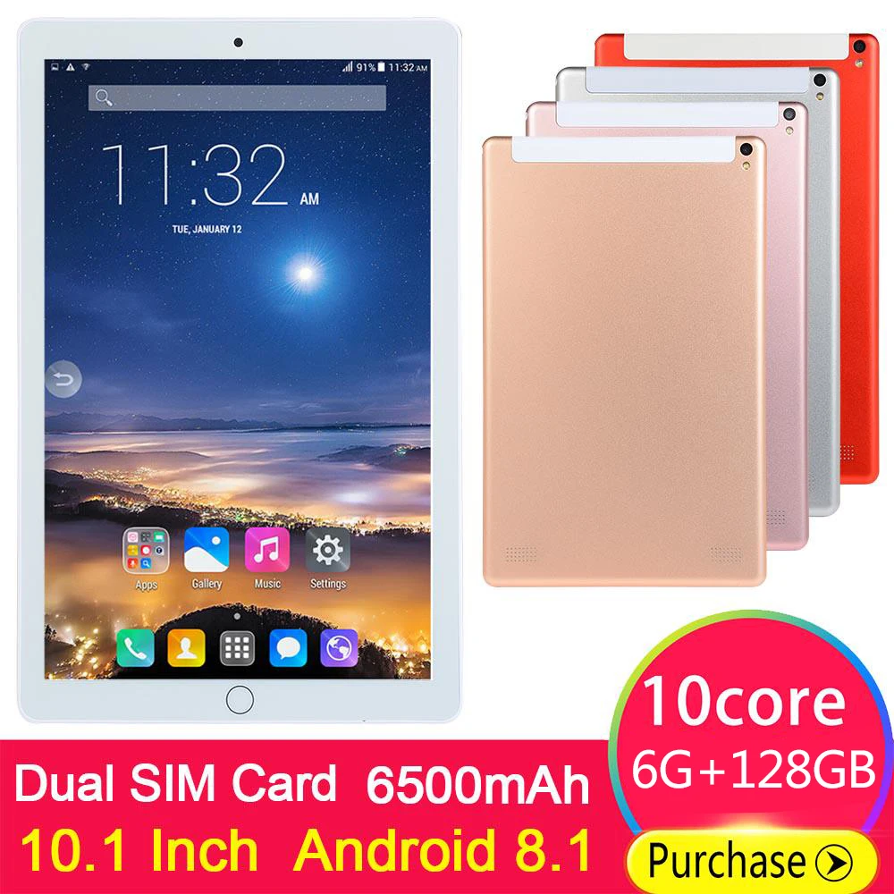 Дизайн 10,1 дюймов android 89,0 планшетный ПК 6 ГБ+ 128 Гб Две sim-карты 1280*800 HD большой экран Двойная камера 10 ядер планшеты