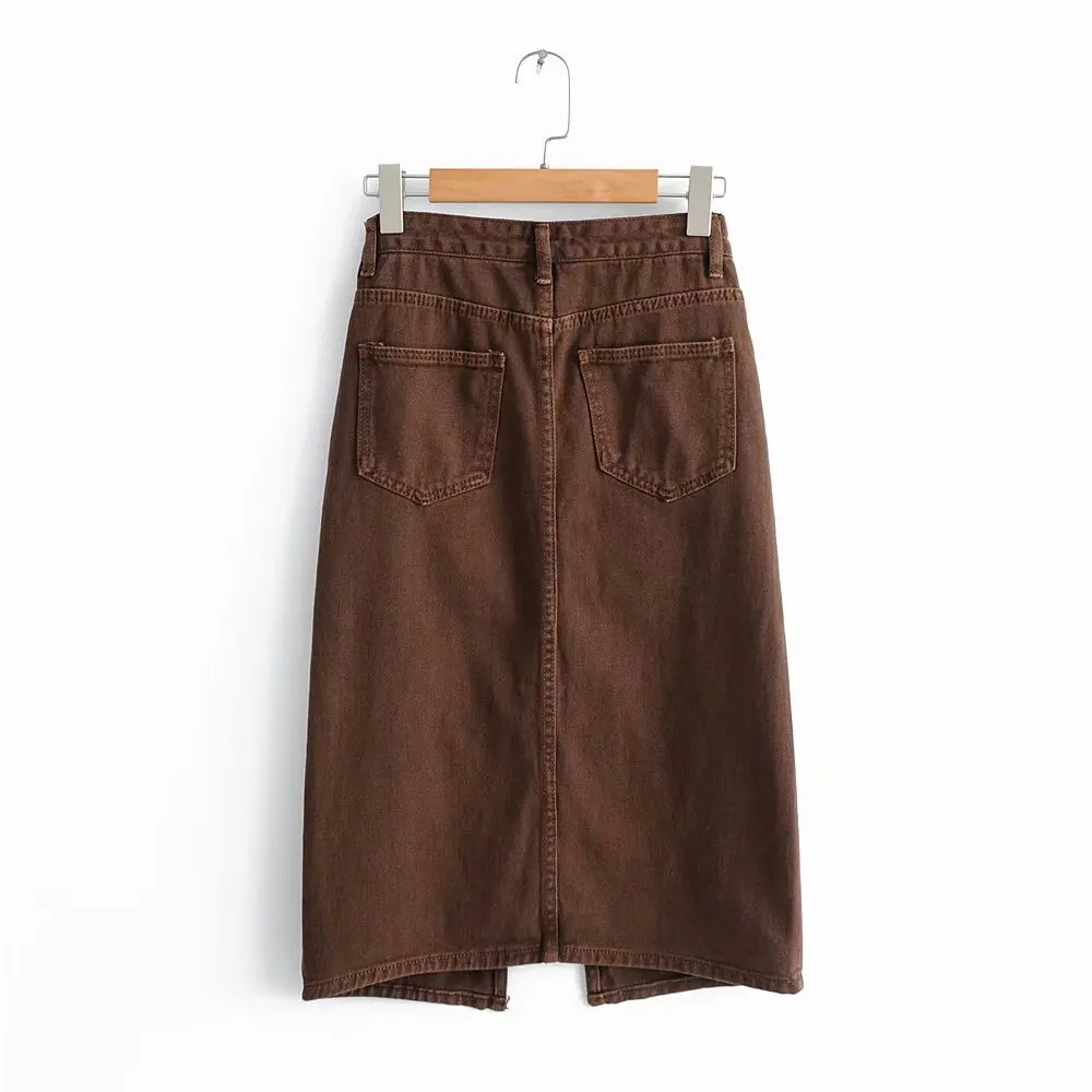 

C2008-fh122 Trend WOMEN'S Dress Batch Sheath High-waisted Pocket Button Zip Slit Hemline at Hem Longuette