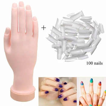 

Practice Nail Art Trainer Training Hand Acrylic Gel False Tool +100Pcs Nails Training Display Model Manicure Tool Supplies