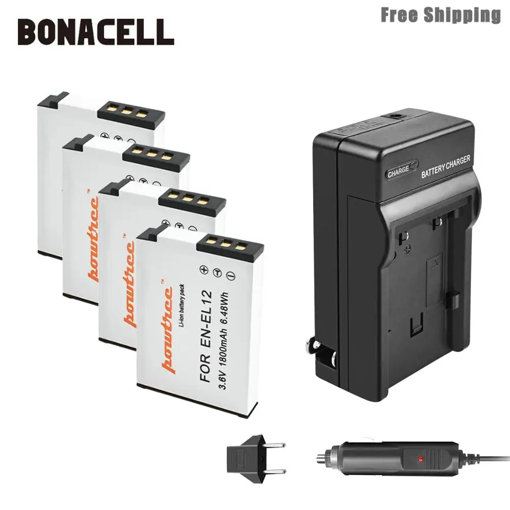 Bonacell 1800 мА/ч, EN-EL12 RU EL12 Батарея+ Chargerfor Nikon CoolPix S610 S610c S620 S630 S710 P300 P310 P330 S6200 S6300 S9400 L50 - Цвет: 4XBattery-Charger