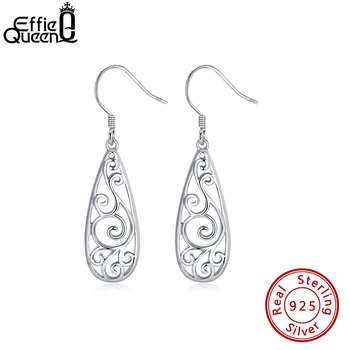 

Effie Queen Trendy Exquisite Real 925 Sterling Silver Women Earrings With Water Drop Shape Hollow Earring Jewelry Gift BE80