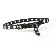 

Black 2.4cm*106cm PU Belt Women Big Hole Strap Lady Punk Casual Waistband Girls Girdle Female Square Buckle
