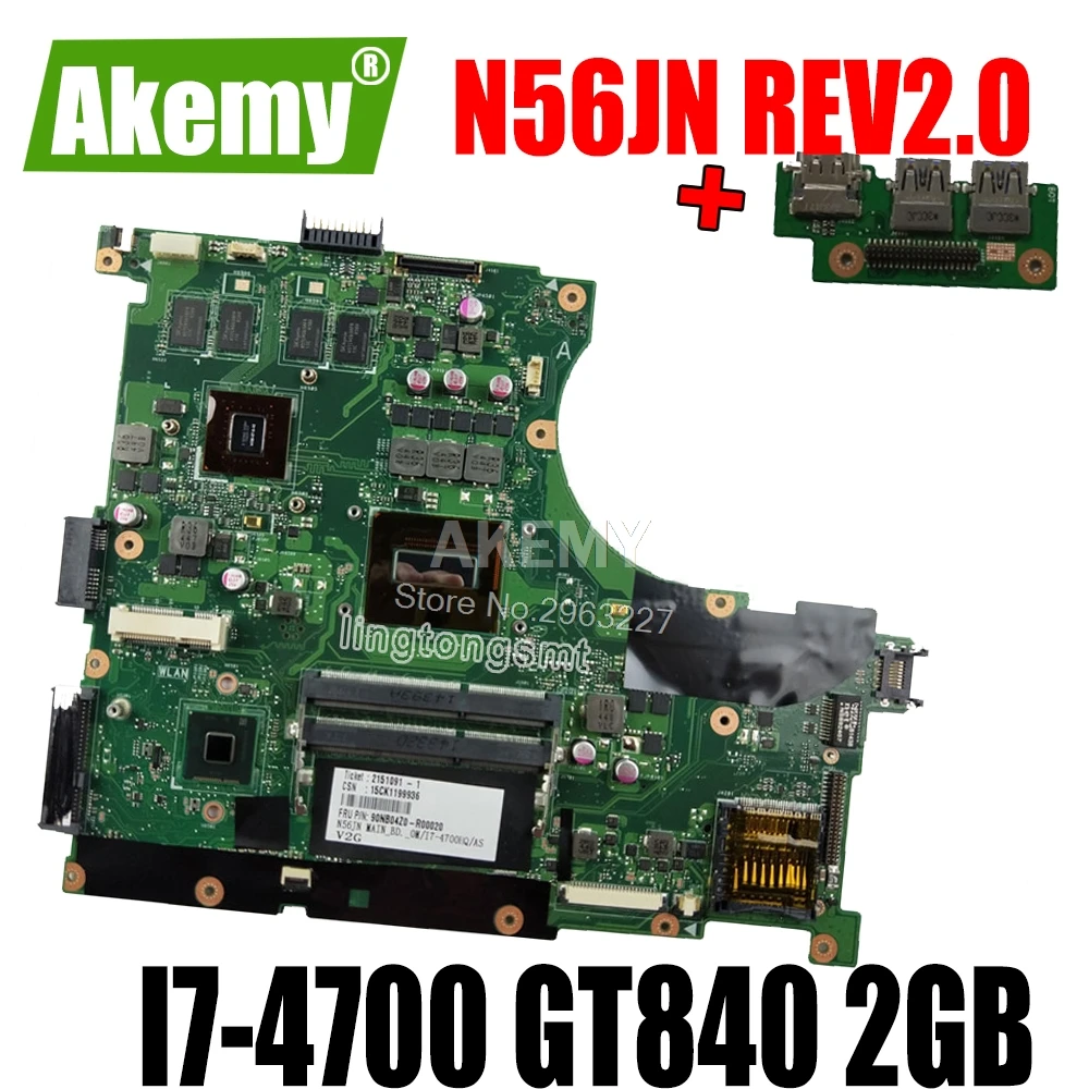 Отправка платы + N56JN материнская плата I7 4700 GT840 4 памяти для Asus N56J G56J Материнская