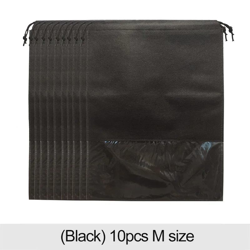 Органайзер для шкафа, Нетканая сумка для хранения обуви, переносная сумка для путешествий, водонепроницаемая сумка с карманом для одежды, сумка для хранения 10 шт - Цвет: M-Black