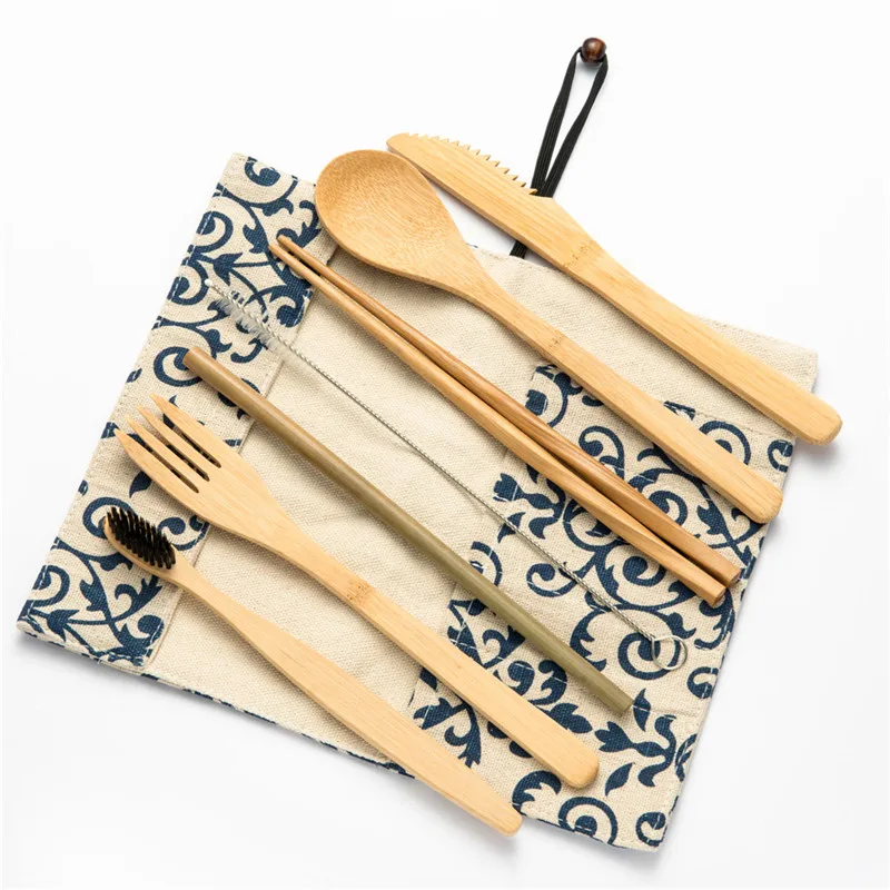 F4 wood cutlery Деревянные столовые приборы в Dinnerwarre набор эко-ложки вилка столовые приборы нож для работы Shcool дорожная Портативная сумка для посуды посуда - Цвет: F4 wood cutlery