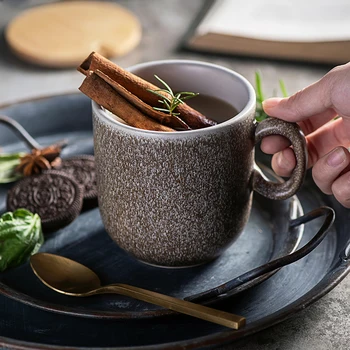 

KINGLANG Retro Creative Tea Water Cup Household Breakfast Milk Mug Stoneware Ceramic Drinking Mugs