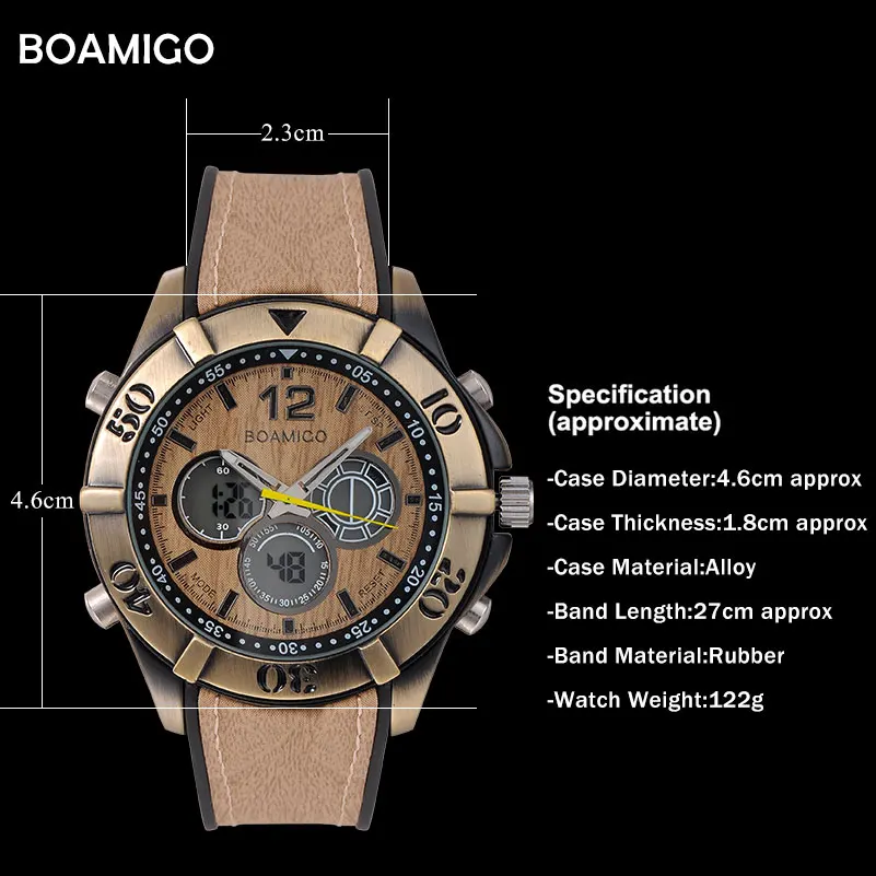 Мужские спортивные часы BOAMIGO антикварные аналоговые цифровые кварцевые