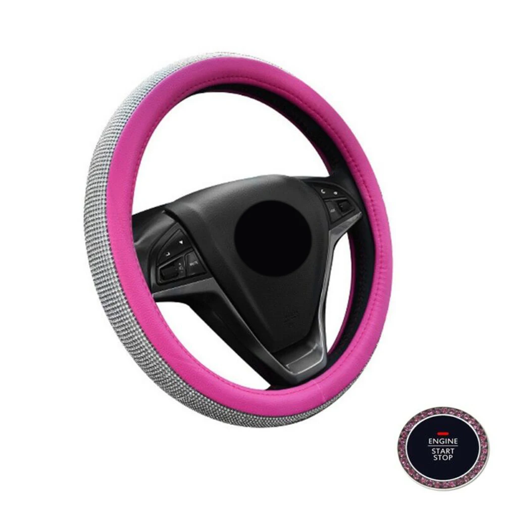 

Pink Car Steering Wheel Cover Decor 38cm 15invh Bling Rhinestone Girl Lady High-quality Materials Durable And Practical