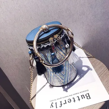 

PUBGS Women Fashion Shoulder Crossbody Bags 2019 New Straw Bags Handbags Bucket Light Tassel Striped National Style Portable