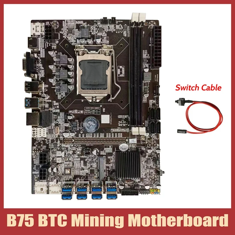Материнская плата для майнинга B75 BTC + кабель коммутатора LGA1155 8xpcie USB адаптер