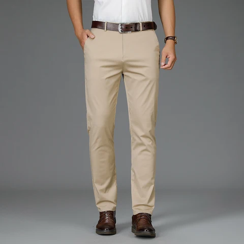 Summer Men's Casual Pants Classic Style Business Fashion Stretch 98%Cotton Blue Pure Color Trousers Male Brand Clothes