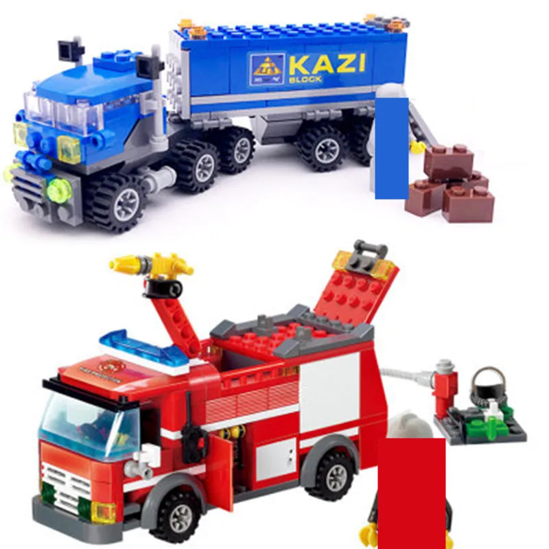 

CITY SERIES Transport Truck AND FIRE TRUCK Building Blocks Sets Brinquedos Playmobil DIY Bricks Educational Toys for Children