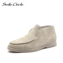  Smile Circle/Spring  Women Genuine Leather Nude Flats Casual Shoes Slip-On Penny loafers Autumn Ladies Lazy shoes 