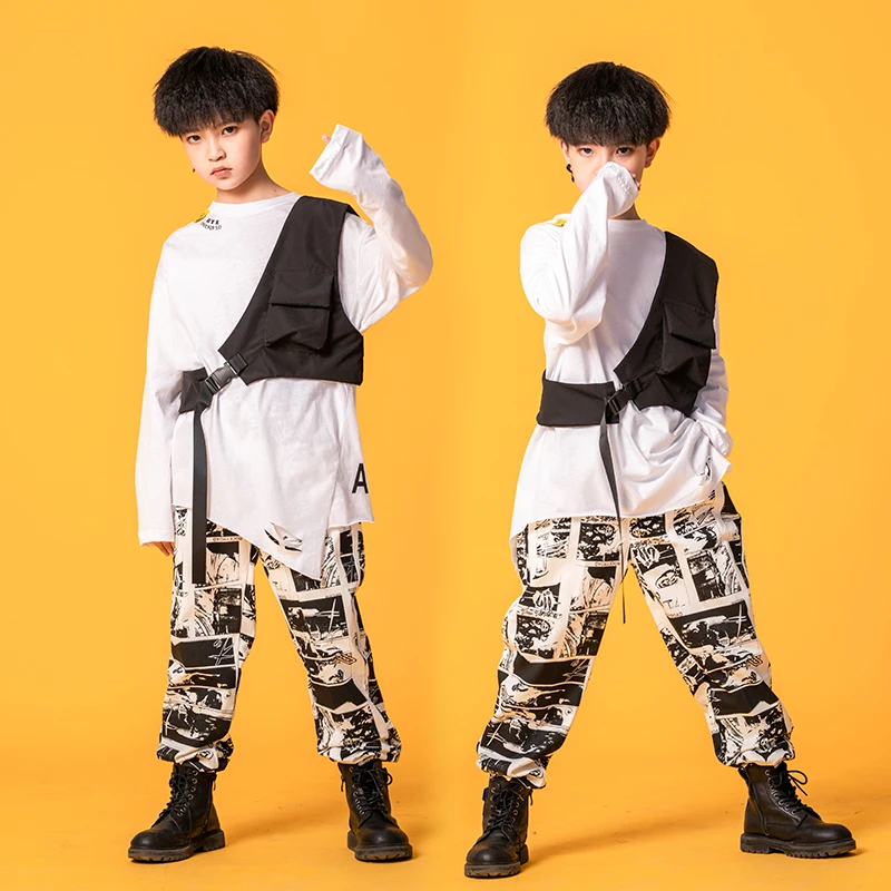 Kids Hip Hop Clothing Wear Oversized Sweatshirt One Shouler Tops Streetwear Print Pants for Girls Boy Jazz Dance Costume Clothes