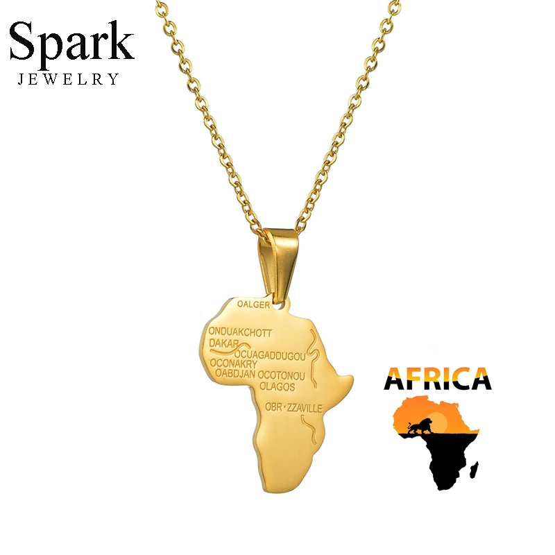

Spark Stainless Steel Africa Map Pendant Necklace Custom Name Date Engraved Necklaces For Women Men Sovenir Gift Charm Jewelry