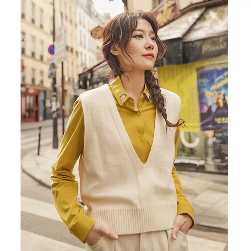 INMAN Autumn Winter Vintage Sleeveless Knitted Ribbed Lady Girl Pullover Korean Fashion Style Women‘s Sweater Short Knit Vest |